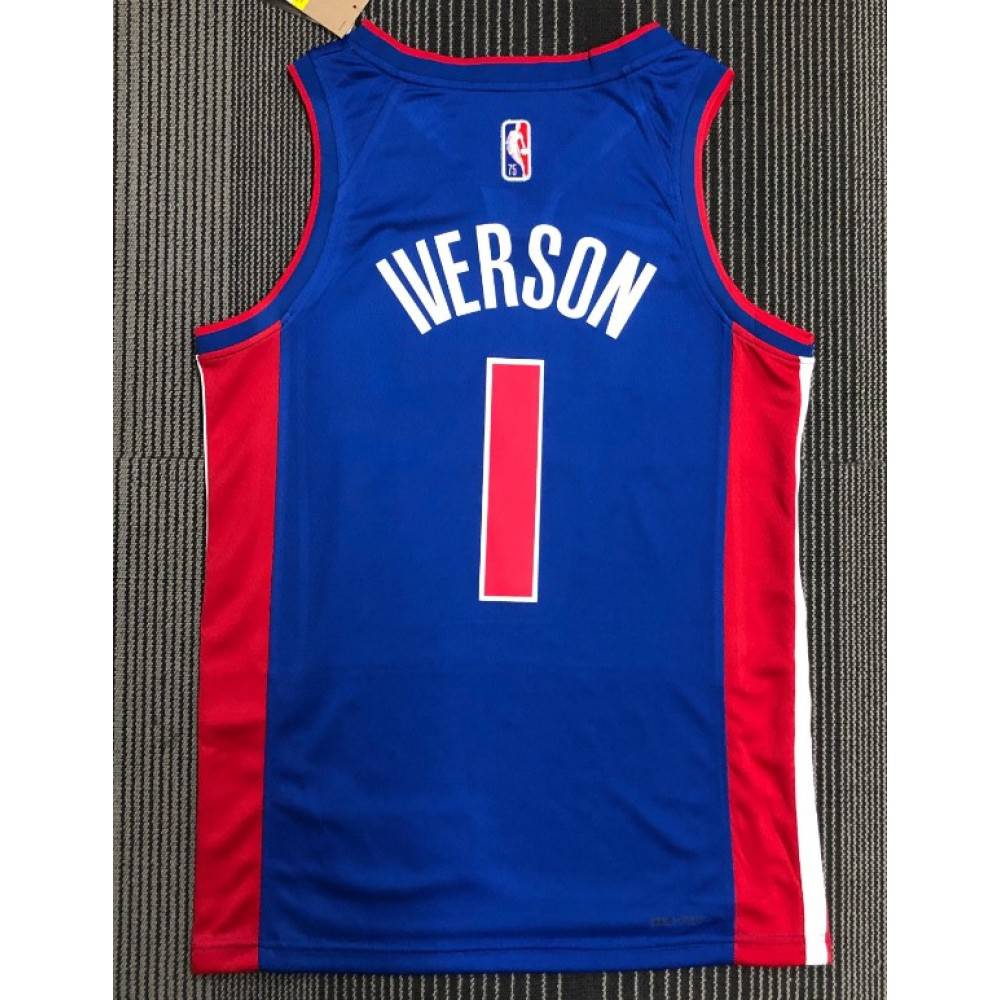 Men's Detroit Pistons Allen Iverson #1 Blue 2021/22 Swingman NBA Jersey - Icon Edition-Pro Kit Vault | Brand New 26/27 Sports Jerseys